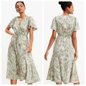 NWT LOFT Petite Paisley Flounce Midi Wrap Dress - Size XS Petite